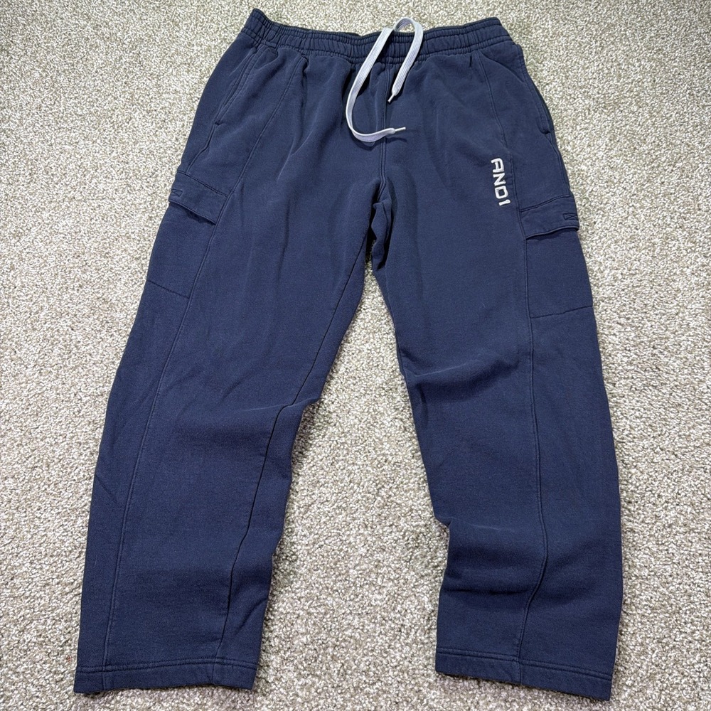 Vintage And1 Cargo Sweatpants Navy Blue Y2k Baggy Size XL Open Hem 34/28